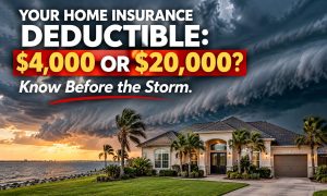 Texas coastal home under storm clouds illustrating homeowners insurance deductibles of $4,000 or $20,000.